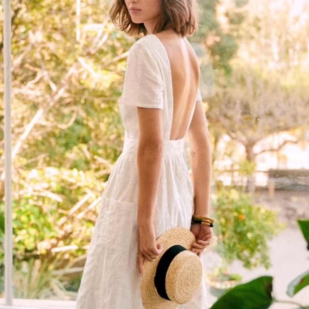 Sezane Odalie Dress (Ecru midi-length dress with short sleeves) Size 36 (US 4)